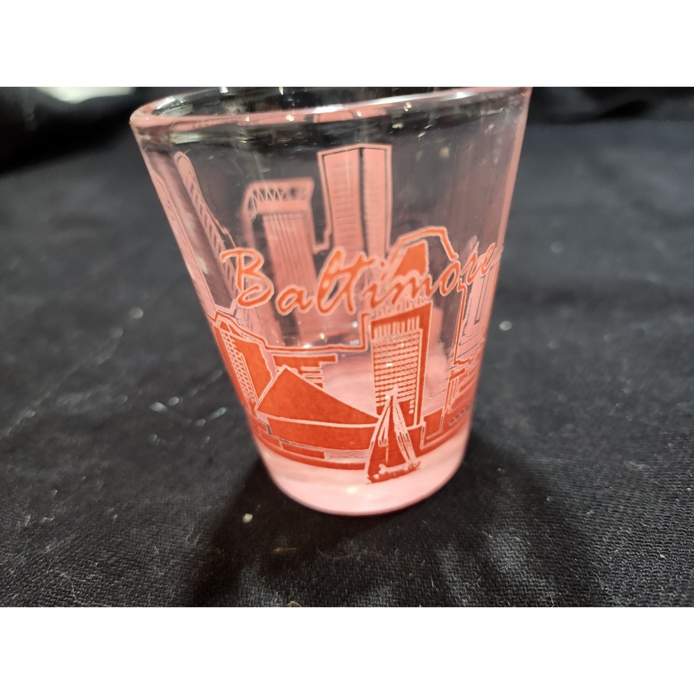 Baltimore- Maryland,Skyline Shot Glass In Pink, Its In Excellent Shape.
